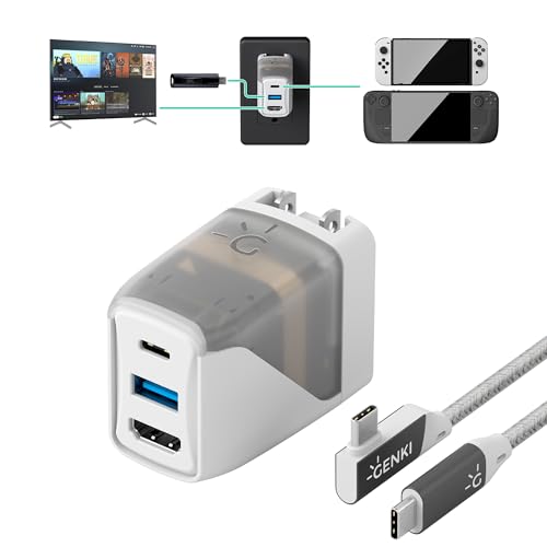 GENKI Global Covert Dock 2 Charger for Nintendo Switch, Steam Deck 45W 4K60Hz HDMI Output Ultra Portable and Safe Dock - USB-C 3.2 PD Cable, 3 Regional Adapters incl. - CovertDock 2