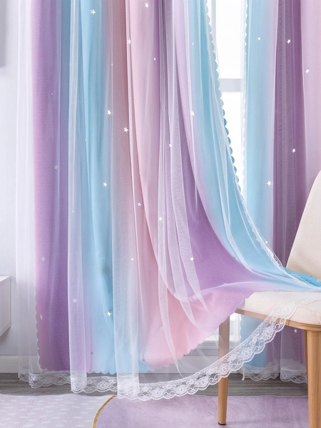 1pc Lace Curtain, Modern Double Layer Blackout Curtain For Home Decor