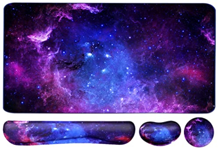 Keyboard Mouse Pad Set, Extended Mouse Pad+Keyboard Wrist Rest Support, Memory Foam Ergonomic, 3Pcs (35.4×15.7 in) Desk Pad Set for Home Office Study Game - Galactic - Galactic