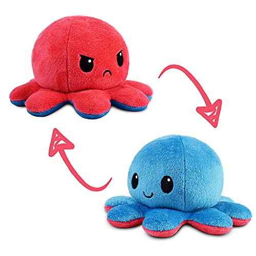 TeeTurtle - The Original Reversible Octopus Plushie - Blue + Red - Cute Sensory Fidget Stuffed Animals That Show Your Mood - Blue + Red