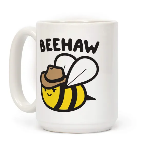 LookHUMAN Beehaw Cowboy Bee White 15 Ounce Ceramic Coffee Mug