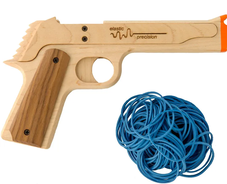 Elastic Precision Model 1911 Rubber Band Gun Made from Hard Rock Maple with Rapid-Fire Semi-Automatic Action, Realistic Racking Slide and Walnut Grips - 