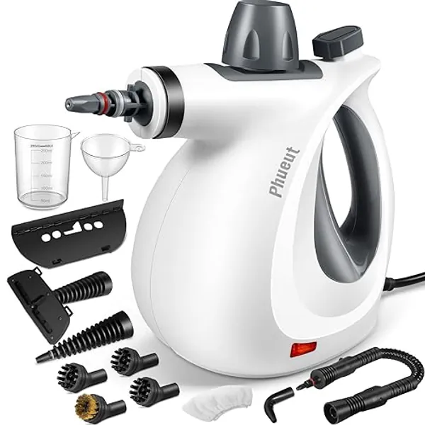 Phueut Pressurized Handheld Multi-Surface Natural Steam Cleaner with 12 pcs Accessories, Multi-Purpose Steamer for Home Use, Steamer for Cleaning Floor, Upholstery, Grout and Car
