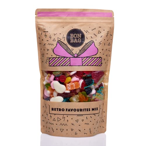 BON BAG - Classic Retro Favourites Pick And Mix Sweets, 1L Pouch Bags Of Sweets. Bulk Candy Assortment In Large Resealable Party Bag, Great For Sharing Or As A Gift (800g)