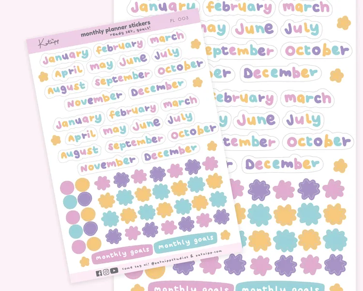 Pastel Planner Kit Months Yearly Planner Stickers - Kawaii Pastel Planner Organisation Stickers Month Planner Stickers - Cute Bunting PL-003