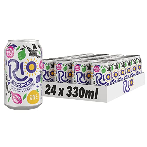 Rio Tropical Original Soft Drink, 24 pack x 330ml, Refreshing Carbonated Real Fruit Juice with Orange, Guava, Apricot, Mango & Passion Fruit Flavours, with Lightly Sparkling Water & Vitamin C