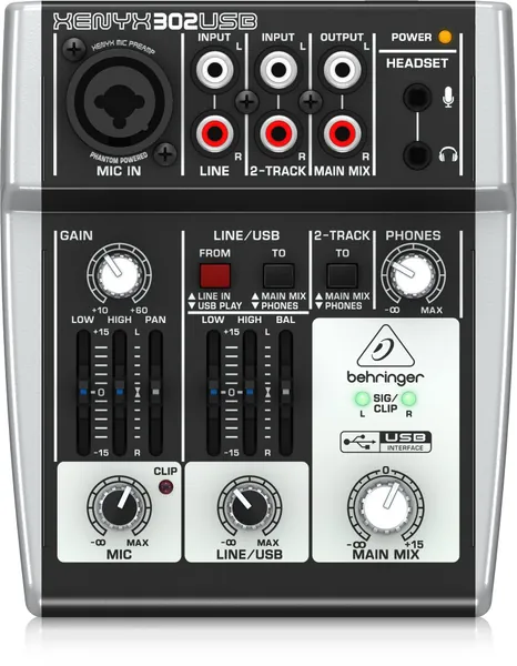 Behringer XENYX 302USB Premium 5-Input Mixer with XENYX Mic Preamp and USB/Audio Interface - 