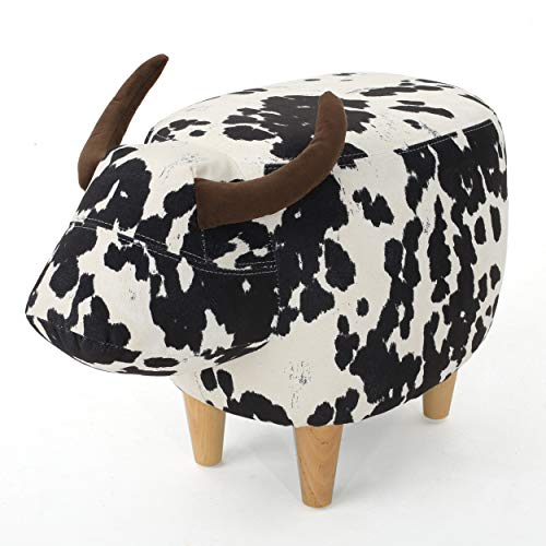 Christopher Knight Home Bessie Patterned Velvet Cow Ottoman, Black And White Cow Hide / Natural - Black and White Cow Hide / Natural
