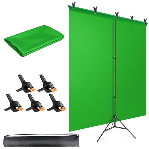 Hemmotop Green Screen Backdrop with Stand Kit for Photography 5x6.5ft, Chromakey Virtual GreenScreen Background Sheet for Zoom YouTube Video Studio Calls, with 5 Clamps - Green