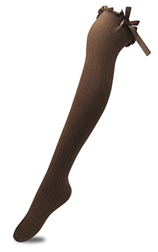 TOCONFFON Women's Girls Thigh High Stockings Over the Knee Socks with Satin Bows - 5-10 - Coffee