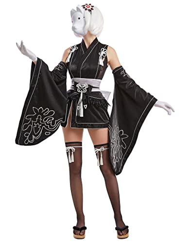 miccostumes Women's Cosplay Costume Black Kimono Set with Stockings Hair band - Small - Black