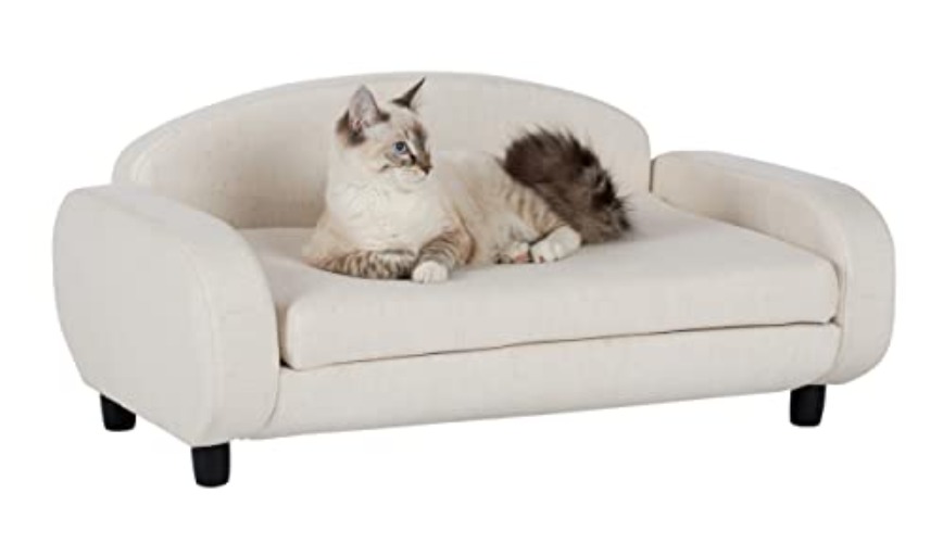 Paws & Purrs Modern Pet Sofa 31.5" Wide Low Back Lounging Bed with Removable Mattress Cover in Espresso/Oatmeal - Espresso / Oatmeal