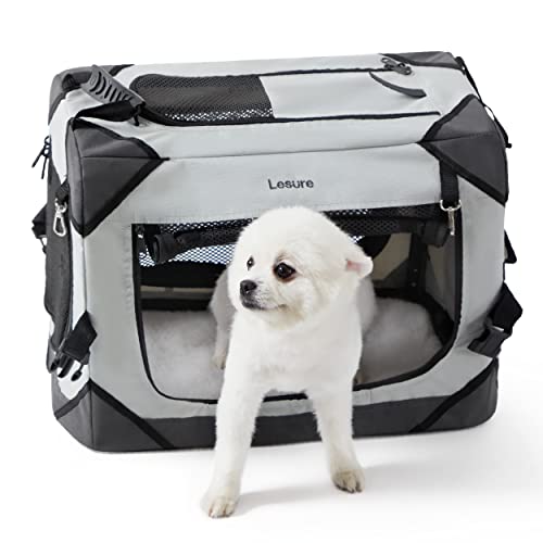 Lesure Collapsible Dog Crate - Portable Dog Travel Crate Kennel for Extra Small Dog, 4-Door Pet Crate with Durable Mesh Windows, Indoor & Outdoor (Light Gray) - X-Small (20"L x 13"W x 15"H) - Light Grey