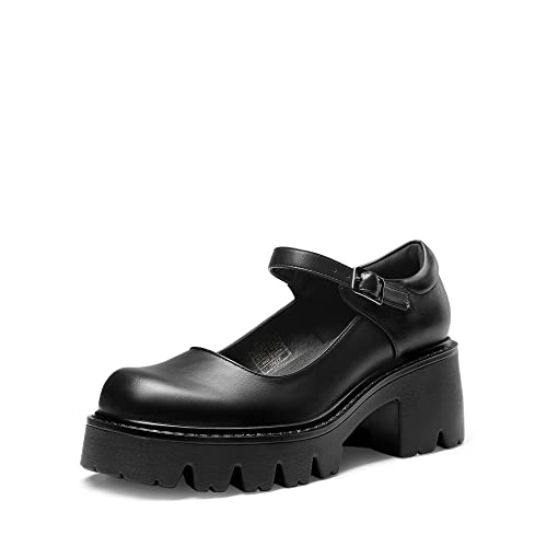 DREAM PAIRS Women's Mary Janes Shoes for Women, Platform Dress Low Heel Chunky Pumps Round Toe Ankle Strap Pumps Shoes Oxfords - 7.5 - Black-pu