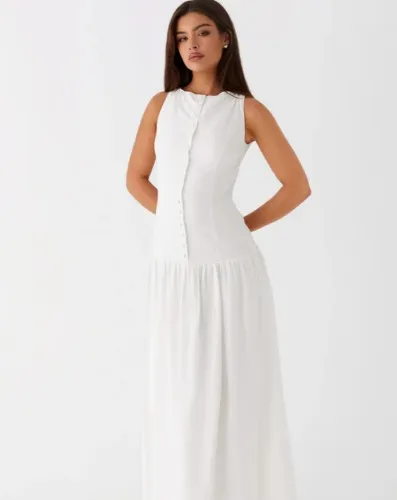 Meggie Linen Maxi Dress - PEPPER MAYO 