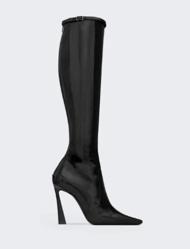 Shiny Leather Justify Boots Black - YSL