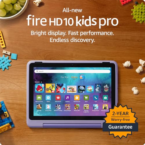 Amazon Fire HD 10 Kids Pro tablet- 2023, ages 6-12 | Bright 10.1" HD screen | Slim case for older kids, ad-free content, parental controls, 13-hr battery, 32 GB, Happy Day - Happy Day - Amazon Fire HD 10 Kids Pro (Standalone)