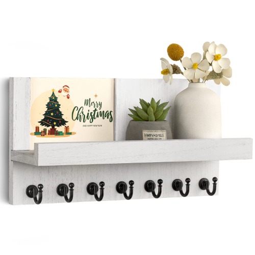 HONJIN Key Holder for Wall: Upgraded 7 Sturdy Key Hooks Easy Installation Mail Organizer Wall Mount Hanging Key Rack for Kitchen and Entryway Decor