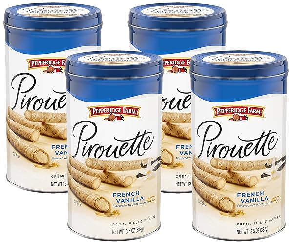 Pepperidge Farm Pirouette Cookies, French Vanilla Flavored Crème Filled Wafers, 13.5 Oz Tin (Pack of 4) - French Vanilla Flavored - 13.5 Ounce (Pack of 4)