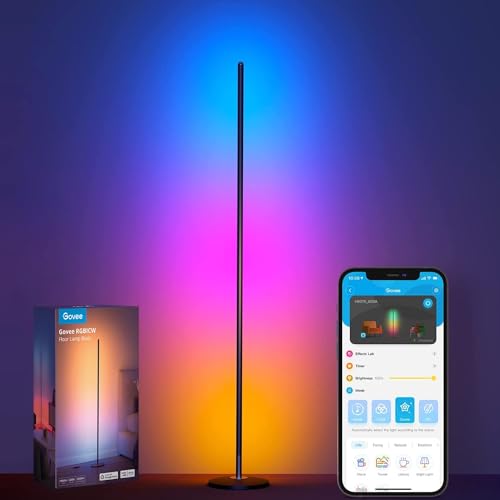 Govee RGBIC Floor Lamp, LED Corner Lamp Works with Alexa, Smart Modern Floor Lamp with Music Sync and 16 Million DIY Colors, Color Changing Standing Floor Lamp for Bedroom Living Room Black - Black
