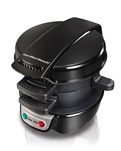 Hamilton Beach Breakfast Sandwich Maker with Egg Cooker Ring, Customize Ingredients, Perfect for English Muffins, Croissants, Mini Waffles, Perfect White Elephant Gifts, Black (25477) - Black - Sandwich Maker