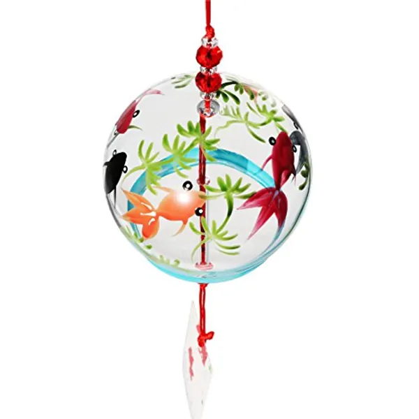 Waltz&F Hand-Painted Japanese Traditional Cultural Glass Wind Bell Chime Ornament Golden Fish Design