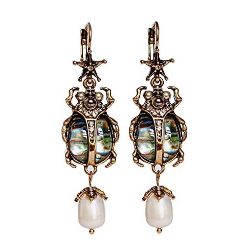 Sarmali Drop Dangle Earrings For Women - Vintage Jewelry For Women- Unique Beetle Bug Scarab Weird Earrings - Fashion Abalone Shell Earring Gifts for Women