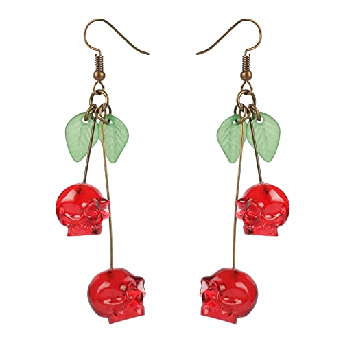 ZKBKJSPZJB Skull Cherry Earrings/Red Skulls Earrings/Halloween earrings/funky spooky quirky earrings/Nickel Free - red