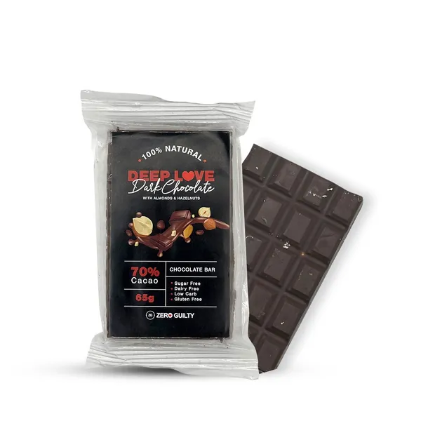 DEEP LOVE DARK CHOCOLATE BAR WITH ALMONDS AND HAZELNUTS by Zero Guilty Us
