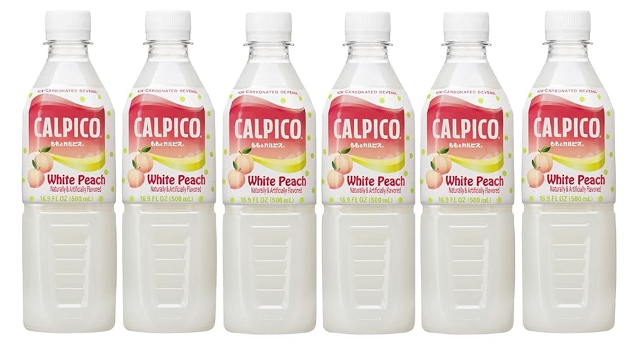 CALPICO White Peach, Non-Carbonated Drink, Japanese Beverage Contains Peach Juice Concentrate, Sweet and Tangy Asian Drink, 16.9 FL oz. (Pack of 6) - White Peach - 16.9 Fl Oz (Pack of 6)