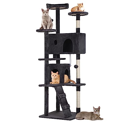BestPet 70in Cat Tree Tower for Indoor Cats,Multi-Level, Furniture Activity Center with Scratching Posts Stand House Cat Condo with Funny Toys for Kittens Pet Play House,Dark Gray - 70in - Dark Gray