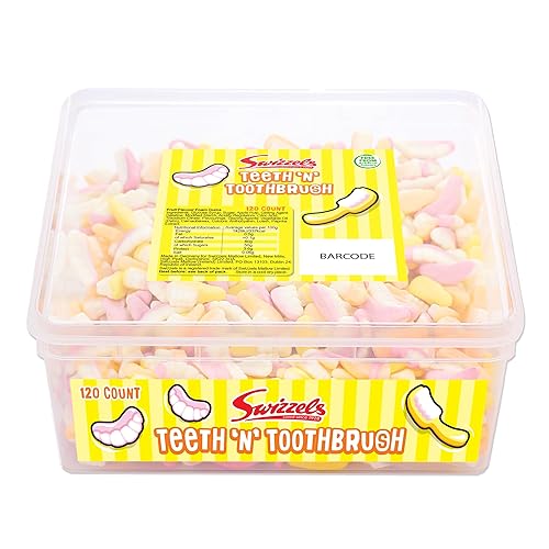 Swizzels Sweet Tubs Sweet Teeth N Toothbrush Foam Gums Fruit Flavour Gums Sharing Tub of Sweets Free From Artificial Colours 120 Sweets Approximately