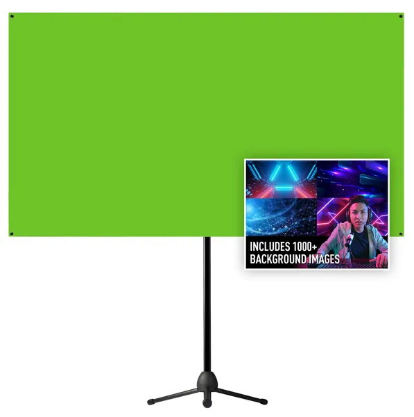 Valera Explorer Green Screen with Stand - Portable Chroma Key Panel, +1000 Free Backgrounds Included, Wrinkle Resistant Green Fabric Backdrop, Tripod & Wall Mount, Carrying Case, Portrait & Landscape - 90 Inch