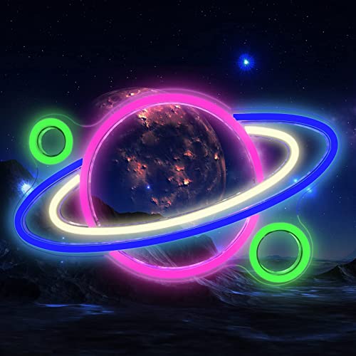 IMEGINA Planet Led Neon Sign, Saturn Neon Lights for Bedroom USB Powered with Switch 16x11'', Aesthetic Cool Stuff Gaming Room Wall Decor, Alien Birthday Gifts for Boys Girls