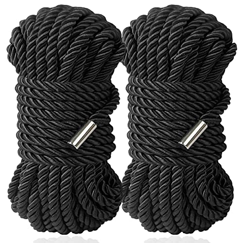 BDSM Shibari Bondage Sex Rope - BDSM Kit Adult Bondage Restraints Set Sex Toys for Women & Couples, 32 Feet 8MM (2-Pack, Black) - 2pack-black