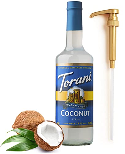 Torani Sugar Free Coconut Syrup for Coffee 25.4 Ounces Flavors with Fresh Finest Syrup Dispenser - Coconut