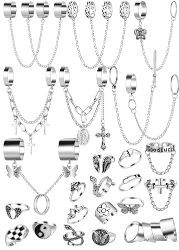 Black Gothic Vintage Rings Set - 20-30 PCS Cool Punk Snake Claw Rings Set, Y2K Snake Claw Rings, Open Butterfly Star Stacking Ring Jewelry, Gift for Men Women Girls Boys - silver 2