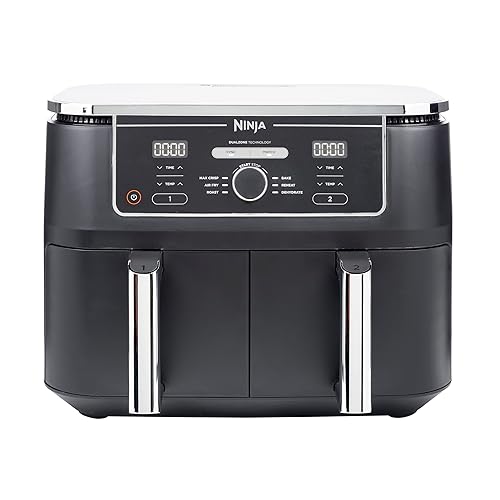 Ninja Foodi MAX Dual Zone Digital Air Fryer, 2 Drawers, 9.5L, 6-in-1, Uses No Oil, Max Crisp, Roast, Bake, Reheat, Dehydrate, Cook 8 Portions, Non-Stick Dishwasher Safe Baskets, Black AF400UK - 9.5L - Dual Drawer - Black/Silver