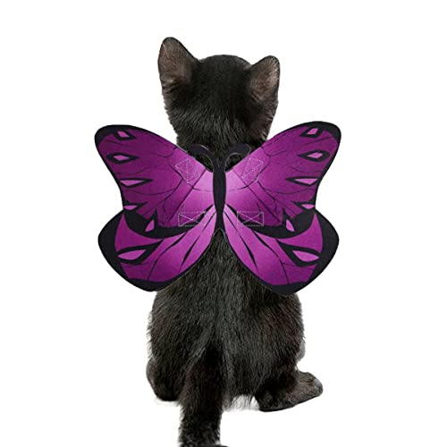 Cat Butterfly Costume Halloween Wings for Small Dogs and Cats, Puppy Cat Apparel Clothes for Halloween Party Decoration (Purple) - cat butterfly wing-purple