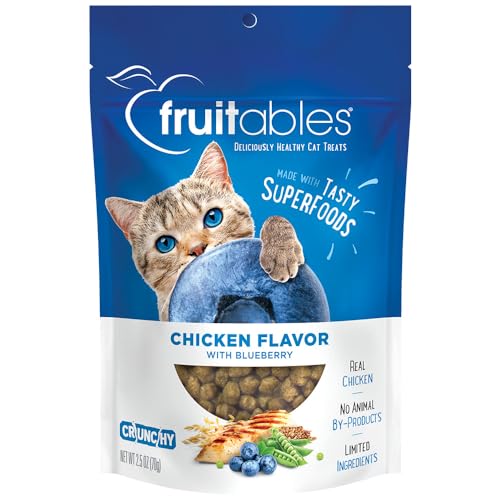 Fruitables Crunchy Low Calorie Treats Packed with Protein For Cats Healthy Free of Wheat, Corn and Soy – Made with Real Chicken with Blueberry – 2.5 Ounces - 2.5 Ounce (Pack of 1) - Chicken & Blueberry