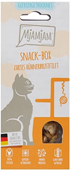 MjAMjAM - Premium Katzensnack - Snackbox - zartes Hühnerbrustfilet, 1er Pack (1 x 40 g), naturbelassen ganz ohne synthetische Konservierungsstoffe