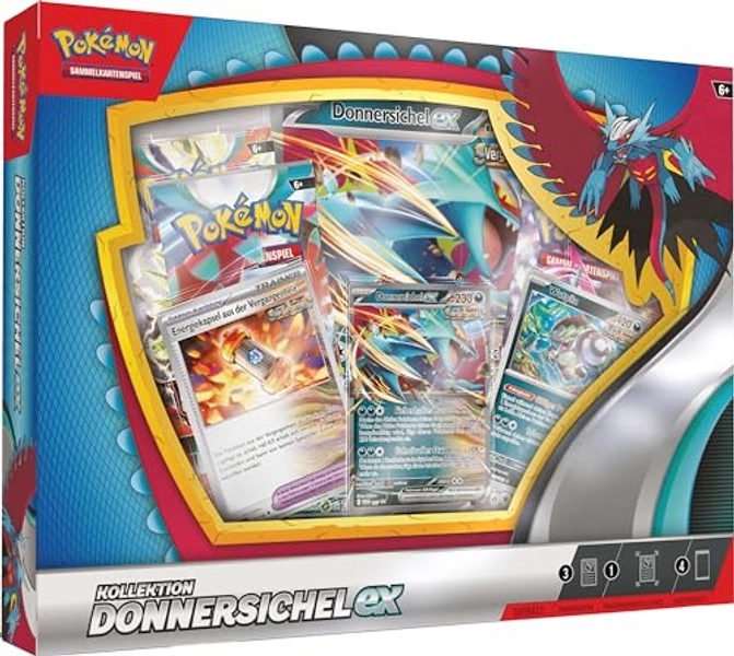 Pokémon-Sammelkartenspiel: Kollektion Donnersichel-ex (1 holografische Promokarte, 1 überdimensionale holografische Karte & 4 Boosterpacks)