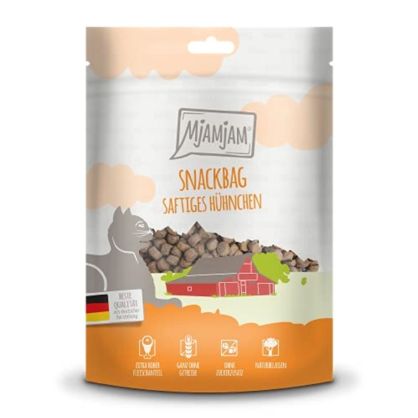 MjAMjAM - Premium Katzensnack - Snackbag - saftiges Hühnchen, 1er Pack (1 x 125 g), naturbelassen ganz ohne synthetische Konservierungsstoffe