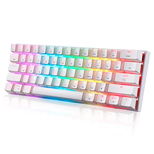 MOTOSPEED Wireless 60% Triple Mode BT5.0/2.4G/Type-C Mechanical Keyboard, 61 Keys Bluetooth Mechanical Keyboard,Gaming/Office Keyboard for PC/Mac Gamer (Red Switch, White) - Triple mode Red Switch - white