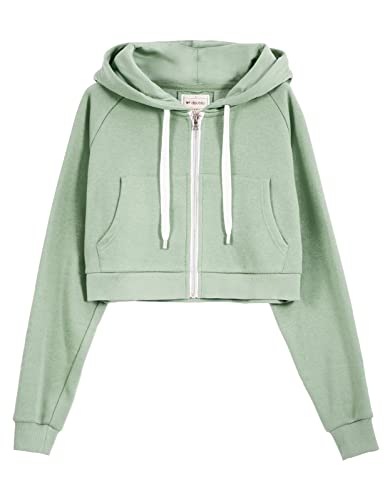 DOUBLJU Women's Casual Long Sleeve Crop Tops Zip Up Hoodies Sweatshirts with Plus Size - X-Small - Cwohol106_dustyblue