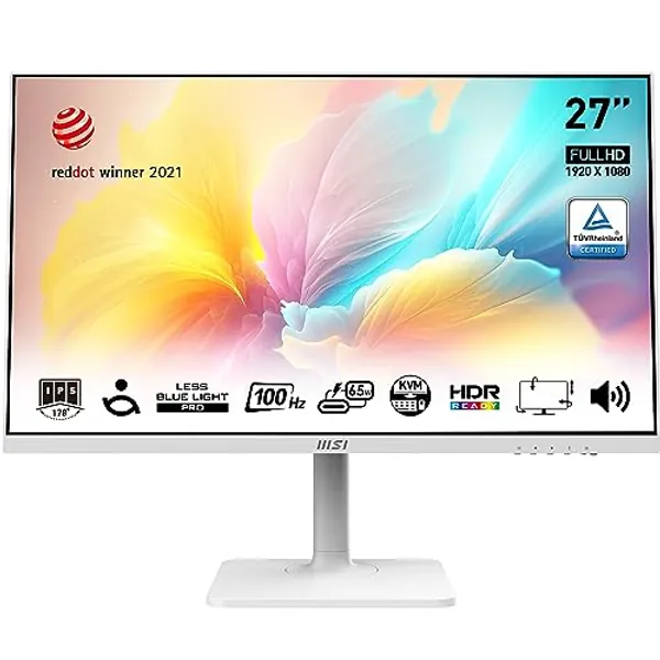 MSI Modern MD272XPWDE 27 Zoll (69 cm) Business Monitor, FHD (1920x1080), 100 Hz, IPS Panel, USB-C, HDMI, Displayport, Weiß