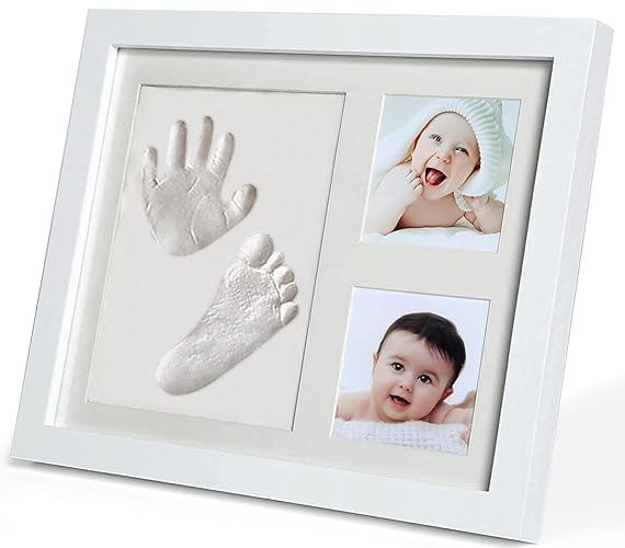 PewinGo Footprint & Handprint Clay Kit, Baby Photo Frame Kit for Newborn Baby Girls and Boys, Baby Shower Gifts,Baby Registry, New Parents Gift, Perfect Baby Memory and Nursery Room Decoration-WHITE - WHITE