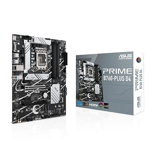 ASUS Prime B760-PLUS D4, an Intel B760 LGA 1700 ATX motherboard with PCIe 5.0, three PCIe 4.0 M.2 slots, DDR4, Realtek 2.5Gb Ethernet, DisplayPort, VGA, HDMI, SATA 6 Gbps, USB 3.2 Gen 2x2 Type-C - ATX - PRIME B760-PLUS D4