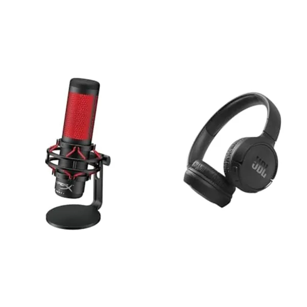 HyperX QuadCast - USB Condenser Gaming Microphone & JBL Tune 510BT: Wireless On-Ear Headphones with Purebass Sound - Black