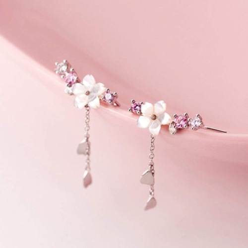 Silver Color Fashion Flower Cherry Blossoms Design Lady Women Drop Earrings for Women, Women's Earring Jewelry Gift
